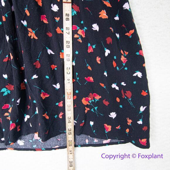 Estelle black red floral print mini dress twisted front, elastic waist,‎ size M - Picture 2 of 9